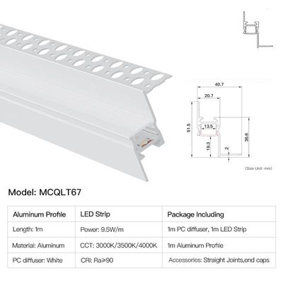 Modern Recessed LED Aluminum Channel Light Ceiling LED Wall Washer Lighting 9.5W/M Aluminum Profile Linear Strip Light