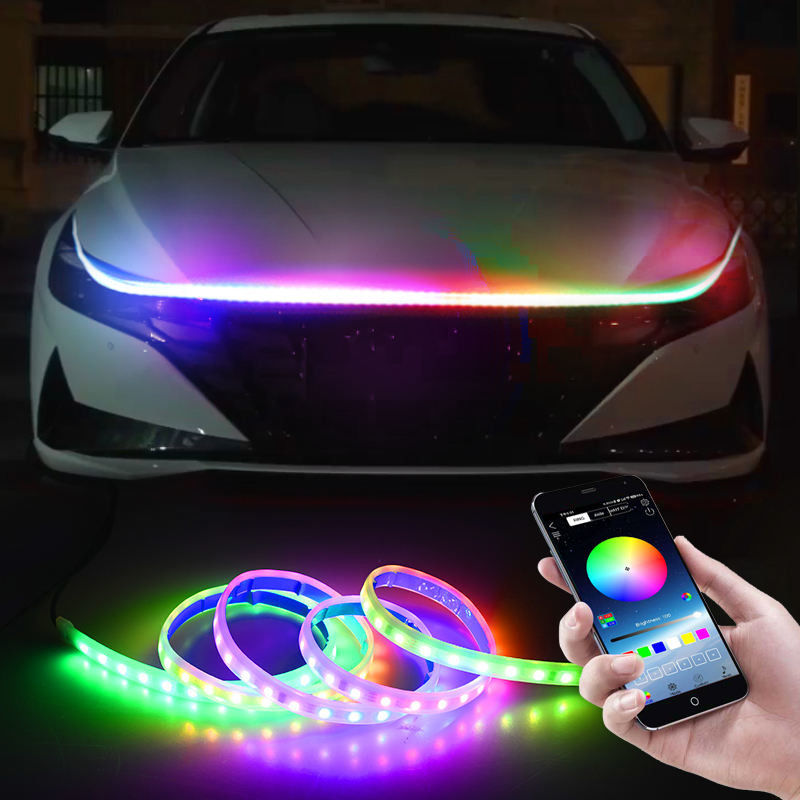 Flexible 12V Led Car Hood Lights Strip Auto Engine Cover Atmosphere Daytime Running Light